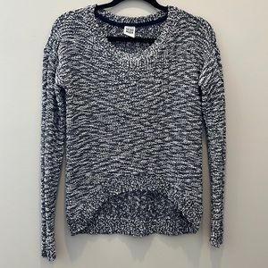 Knitted high-low scoop neck sweater, Size S, Navy Blue/White, EUC